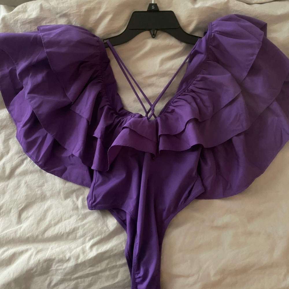Elegant Purple Ruffled Bodysuit